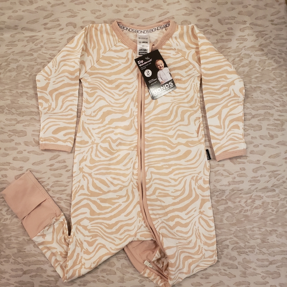 BONDS Blush Zebra Print Wondersuit 12-18M